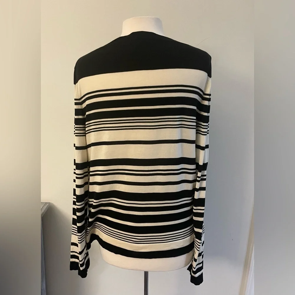Chanel Classic VTG Black Ivory Stripe COTTON Sweater Size EU 44